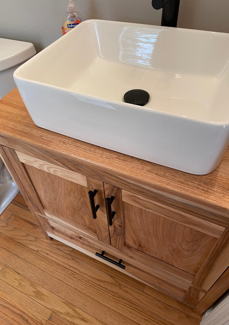 Top view of hickory vanity Top view of hickory vanity